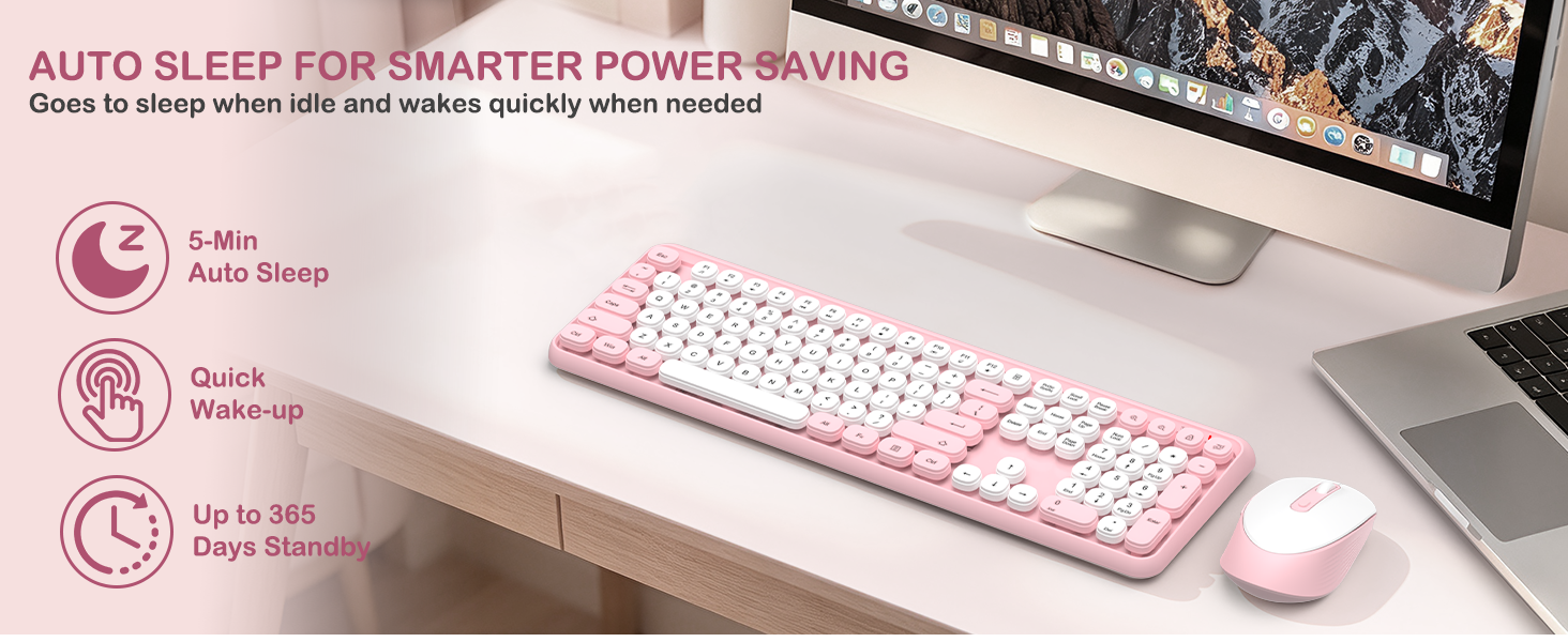 cute keyboard and mouse combo wireless-retro round keys