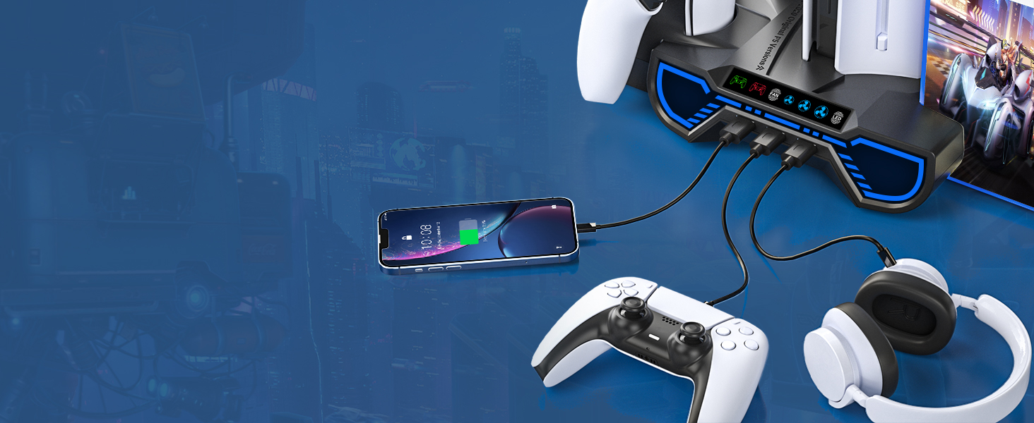 ps5 stand with controller charger and cooling fan