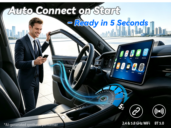 Wireless CarPlay adapter with auto connect, Bluetooth 5.0 and dual-band WiFi