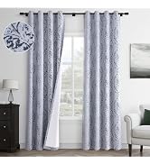 Guken Damask Blackout Curtains Navy Blue 84 Inch Length 2 Panels Set Grommet Floral Print for Bed...