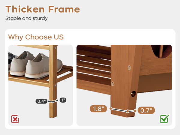 Shoe bench with thicken frame