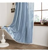 BTTN 84 Inch Length 2 Panels Curtains, Long Boho Farmhouse Linen Striped Embroidery Drapes with T...