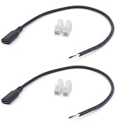 ELNONE 2PCS 0.3M/1Feet USB Type C Female Pigtail 2 Wire Cable 12V,22AWG USB C Female Plug to 2 Pi...