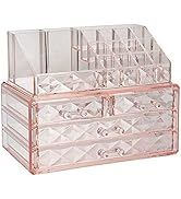 ZHIAI Jewelry and Cosmetic Boxes with Brush Holder - Pink Diamond Pattern Storage Display Cube In...
