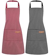 XLSXEXCL 2 Pack Stripes Kids Apron, Kids Cooking Aprons with 2 Pockets, Cute Aprons for Cooking f...