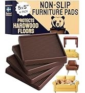 CasterMaster Square Rubber Furniture Pads - 4-Pack, Brown, 5in x 5in - Non Slip Furniture Pads fo...