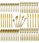 Hunnycook Gold Silverware Set - 60PCS Stainless Steel Silverware Set for 12, Includes Forks Spoon...