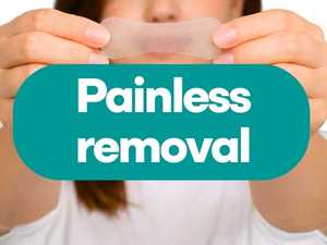 Close-up product demonstration images highlighting easy removal feature.
