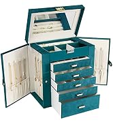 KAMIER Jewelry Box for Women, 6-Layer Large Jewelry Organizer Box with Mirror & 5 Drawers for Rin...