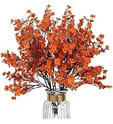 HIAGROW 8Pcs Babys Breath Fake Artificial Flowers, Christmas Real Touch Orange Plants Silk Flower...