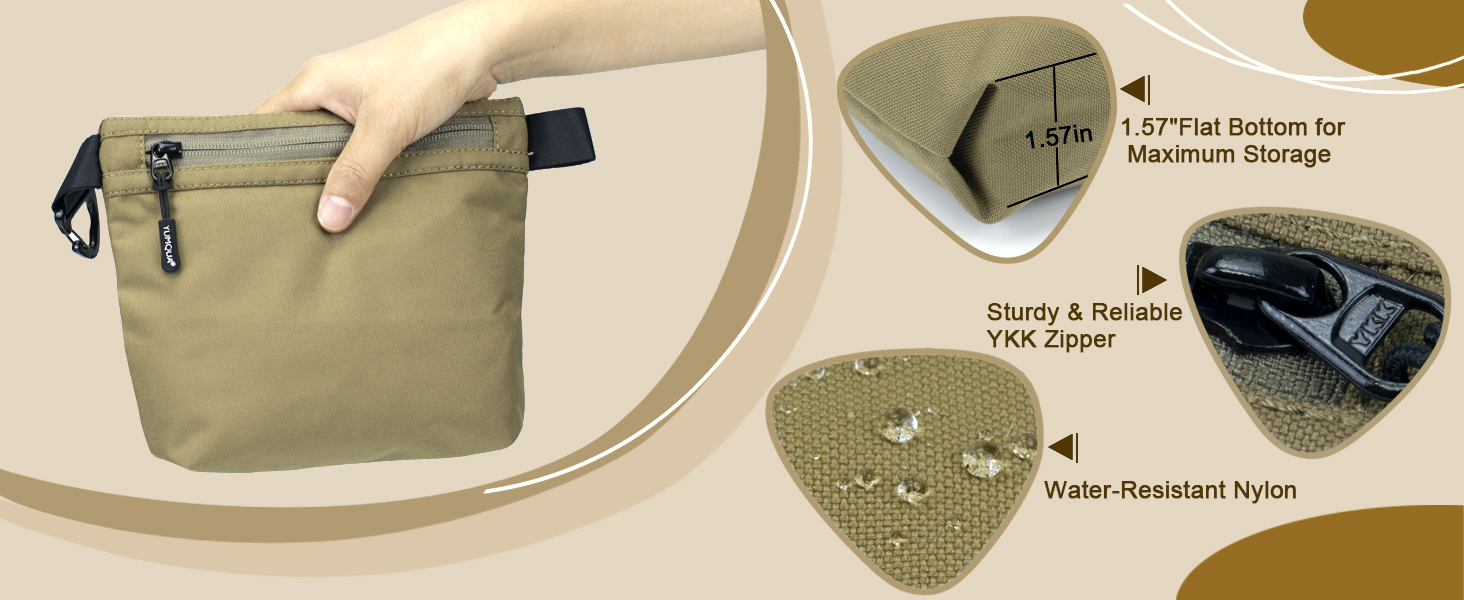Small Zippered Pouch with Carabiner Clip for Men or Women Travel Toiletries Storage