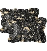 EXQ Home Ruffled Satin Pillowcase for Hair and Skin Queen Size- Black Sun Silk Pillowcase 2 Pack ...