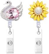 HASFINE 2 Pack Badge Reel Retractable Cute Swan Sunflower Badge Holders Bling Glitter Handmade ID...