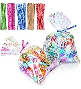 Cherodada Cellophane Treat Bags, 4x6 Inch Iridescent Cellophane Bags with Twist Ties, Celebration...