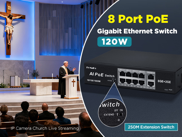 P1000 Computer Networking Switches| 8 PoE+ Port