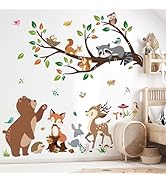 decalmile Woodland Animal Tree Branch Wall Decals Bear Fox Deer Forest Wall Stickers Kids Room Ba...
