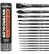 Nicpro 15 PCS Professional Watercolor Paint Brushes Set, Artist Synthetic Fine Squirrel Brush Rou...