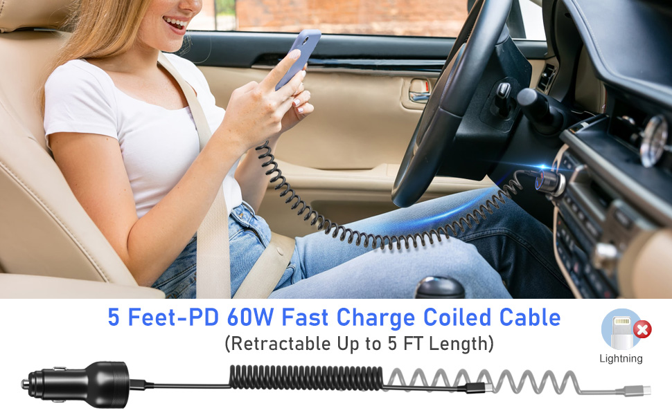 super fast car charger with 60w fast type c cable