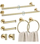 TURS Brushed Gold 8 Piece Bathroom Hardware Set, SUS304 Stainless Steel 24 Inch and 20 Inch Bath ...