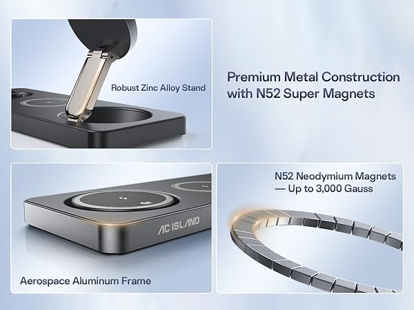 AC ISLAND 5-in-1 Qi2.2 Wireless Charger for MagSafe, 25W Foldable Magnetic Stand Charging Station