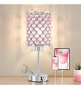 Crystal Table Lamp, Pink Touch Lamp with USB C+A Port, 3-Way Dimmable | Touch Control Bedside Lam...