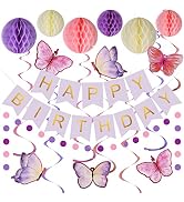 meowtastic Purple Birthday Decorations - Purple Happy Birthday Banner with Honeycomb Ball, Butter...