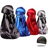 4PCS Silky Durags for Men Women 360 Waves with 1 Wave Cap, Silky Satin Durag Extra Long Tails