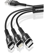 Short Multi Charging Cable 1FT 2Pack 3 in 1 Charger Cord Braided Universal Phone Cords with Light...