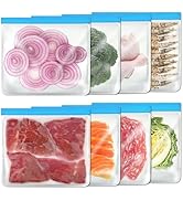 SHUOGUO 8 Pack Reusable Gallon Bags Dishwasher Safe, Silicone Leakproof Reusable Freezer Bags, BP...