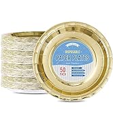 Tyzarglef Disposable Paper Plates Gold, 50 Count 7” Dessert Cake Plates Bulk for Party Supplies, ...