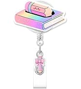 Funny and Cute Colored Pencil Book Teacher Badge Reel Nurse Badge Holder Retractable Pink Pencil ...