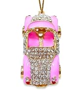 Car Ornaments, Cars Ornament for Christmas Tree, Pink Metallic Handmade with Rhinestone, Beautifu...