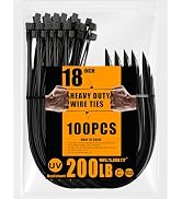 WISLIGHT Ultra Heavy Duty 200Pounds Tensile Strength18Inchx0.39 Inch 100 pcs, Black Zip Ties for ...