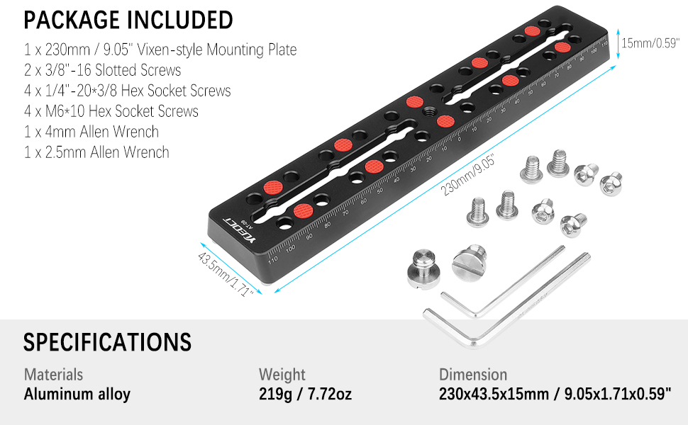 Yueoct AT-09 230mm 9.05 Rail Bar Mounting Plate Vixen Style Dovetail Saddle Telescope Adapter Mount