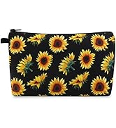 MAGEFY Sunflower Makeup Bag for Women, Portable Travel Cosmetic Bag with Black Zipper Pouch Water...