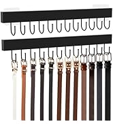 HOMEBROS Belt Hanger Wall Mount, Adhesive Wooden Closet Belt Organizer with 24 Metal Hooks, 2 Ins...