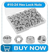 Yinpecly 150PCS #10-24 Nylon Insert Hex Lock Nuts,304 Stainless Steel Locknuts,Hex Drive,Coarse T...