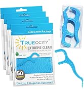 Trueocity Dental Flossers Brush Picks 4 Pack w/Travel Case (200 Total Count), Dental Floss Glides...
