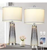 Glass Table Lamp Set of 2, 26" Modern Table Lamps with USB A+C Ports & AC Outlet, Touch Control B...