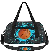 Gym Travel Duffle Bag for Boys - Blue 3D Basketball Kids Overnighter Weekend Bag with Front Zippe...