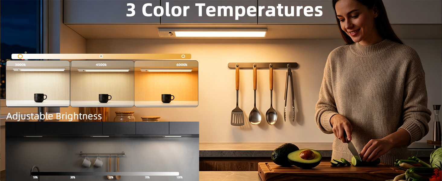 RGB & Warm White Motion Sensor Night Light,Dimmable Stick-On Lights for Kitchen