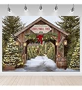 Mocsicka Christmas Tree Farm Backdrop Winter Pine Trees Winter Scene Vintage Christmas Farm Backg...
