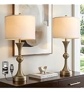 Oneach 28" Modern Table Lamps Set of 2 for Living Room, Warm Gold Bedside Lamps with USB Ports, N...