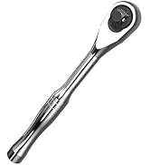 LABEAR - 1/2-Inch Drive 90-Tooth Socket Ratchet with an Teardrop Head, Full-Polished Chrome Finis...