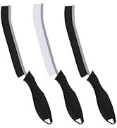 Three curved brushes with textured bristles. Two black and one white brush head. Black ergonomic handles with finger grips. Likely for cleaning or detailing.