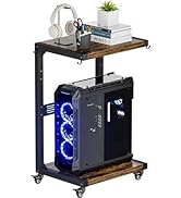 Ansionsol Computer Tower Stand, 2-Tier Metal CPU Holder Stand with Lockable Wheels, Adjustable Un...