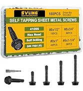 SVLING #8 Black Self Tapping Screws Assortment Kit 188PCS, Stainless Steel 410 Self Drilling Scre...