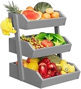 Hellojin Bamboo 3 Tier Fruit Basket For Counter, Large Capacity Fruit Storage Countertop, Fruit H...