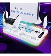 Cooling Station for Ps5/Slim/Pro Disc & Digital Playstation 5 Vertical Stand Organizer with Dual ...