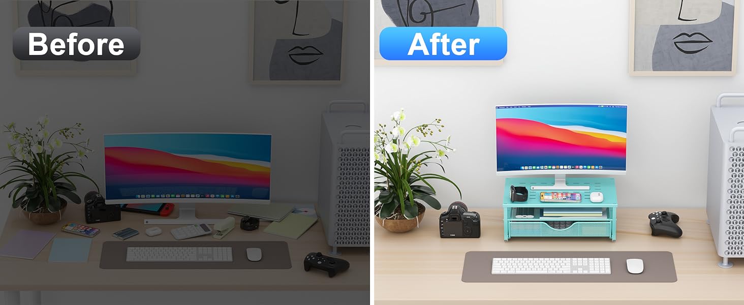 Blue laptop stand for desk